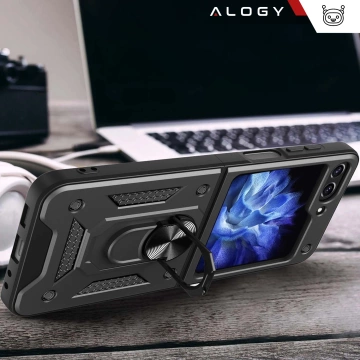 Hülle für Samsung Galaxy Z Flip 6 Armored Case Stand Ring Alogy schwarz