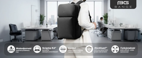 Bange wasserdichter Rucksack für 15,6-Zoll-Laptop, Stadtreisender, 45 x 30 x 16 cm, für Arbeit, Flugzeug, Herren, Damen, mit USB-Anschluss Schwarz