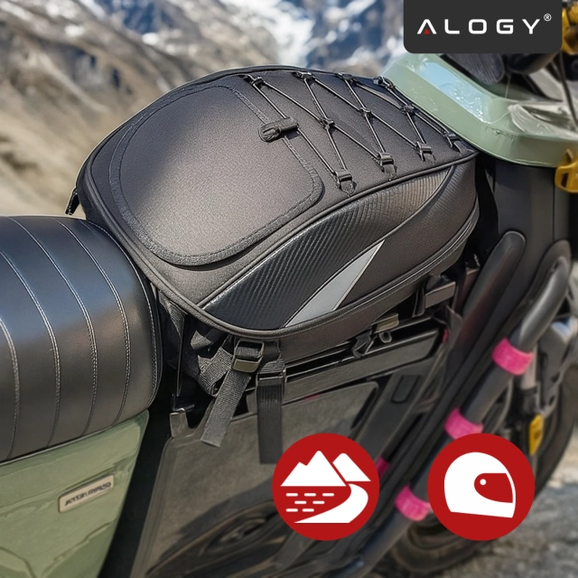 Plecak torba motocyklowa wodoodporna 40L – 5w1 – kufer, podsiodłowa, bagażnikowa, na kask, z pokrowcem, Nylon, torba miejska na motocykl – Alogy RoadMaster™ Czarna
