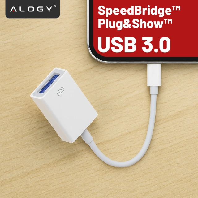 Przejściówka Adapter USB OTG USB-A 3.0 do Lightning, Kabel do iPhone i iPad, Obsługa Pendrive, Szybki Transfer Danych, Alogy OTGLink™ – Biały