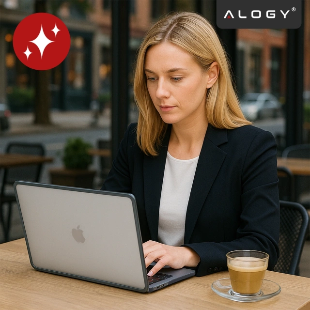 Etui ochronne do Apple Macbook Air 15 M2 2023 / M3 2024 (A2941, A3114) Alogy MatteGuard™ obudowa Matowa Przezroczysta Biel z czarną ramką