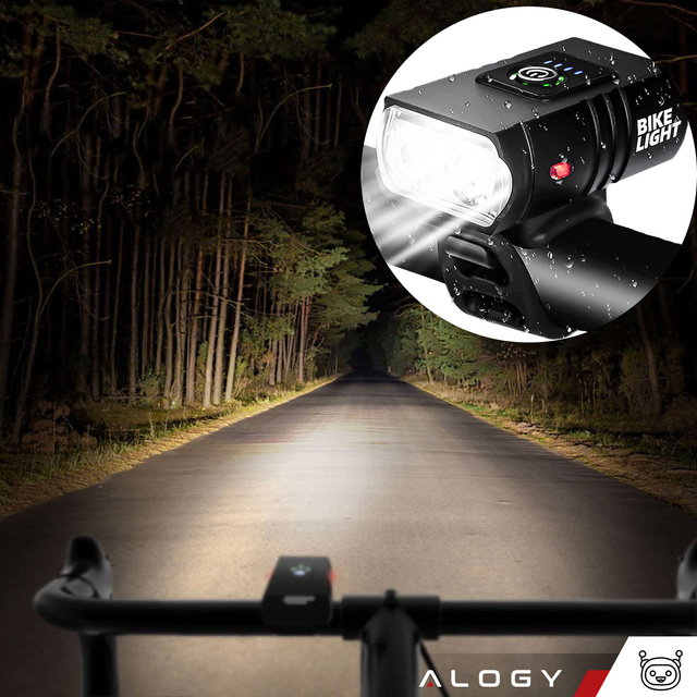 Lampka Rowerowa Przednia LED 800 lm, Wodoodporna, 2-LED Światełko Oświetlenie na Rower, Alogy – Czarna