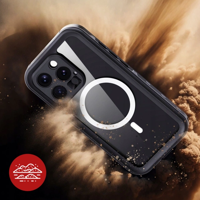 Etui Wodoodporne do Apple iPhone 15 Pro, Pancerna Obudowa 360° z Przezroczystym Tyłem, Kompatybilna z MagSafe, HydroArmor™ IP68 Case – Czarne