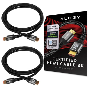 Kabel x2 HDMI 2.1 Alogy 2m 8K PREMIUM ULTRA High Speed 60Hz 48GBps Czarny