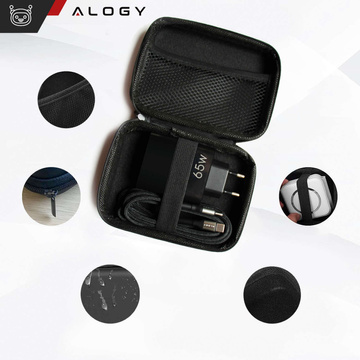 Hülle x3 Set große Box mit Reißverschluss Alogy Protect Cover universal für Zubehör Kopfhörer Kabel Ladegerät Schwarz