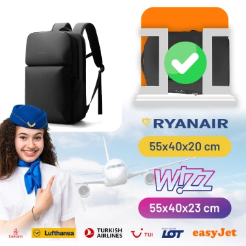 Bange wasserdichter Rucksack für 15,6-Zoll-Laptop, Stadtreisender, 45 x 30 x 16 cm, für Arbeit, Flugzeug, Herren, Damen, mit USB-Anschluss Schwarz