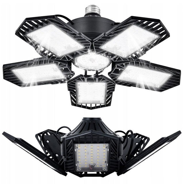 Lampa LED sufitowa warsztatowa Halogen żarówka z panelami E27 50W garażowa czarna