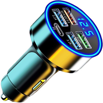 Autoladegerät 4x USB QC 3.0 USB C PD 20W LED schnell leistungsstark 250W für Alogy Autotelefon schwarz