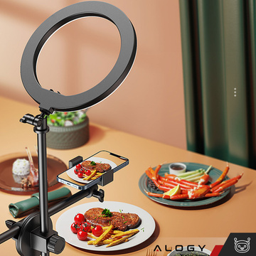 Ring LED-Ringlampe 10" 2x Telefonhalter Standstativ auf Schreibtisch mit verstellbarem Rahmen Alogy Black