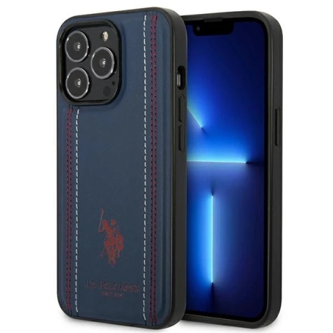 Etui na telefon US Polo Leather Stitch iPhone 14 Pro 6,1" granatowy/navy blue