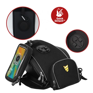 Motorradtasche mit abnehmbarer Handyhülle, wasserdichte Motorradtasche mit Fächern und Tankhalterung, geräumig und robust, MotoRider™ – Schwarz