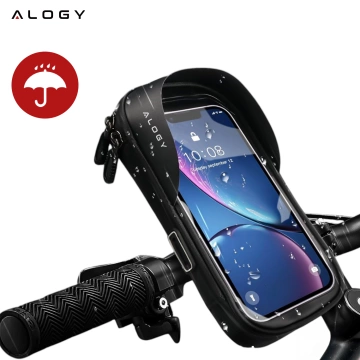 Tasche Wasserdichte Fahrradtasche für Telefon 6,4 Zoll Lenkerhalter 0,5 l Alogy Schwarz