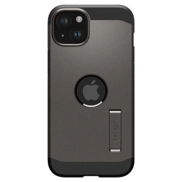 Spigen Tough Armor MagSafe-Hülle mit Ständer für iPhone 15 Plus – Metallic-Grau