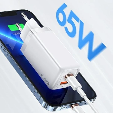 USAMS Ładowarka sieciowa 1xUSB-C+1xUSB T47 65W PD Fast Charging Super Si biały/white CC153TC02  (US-CC153)