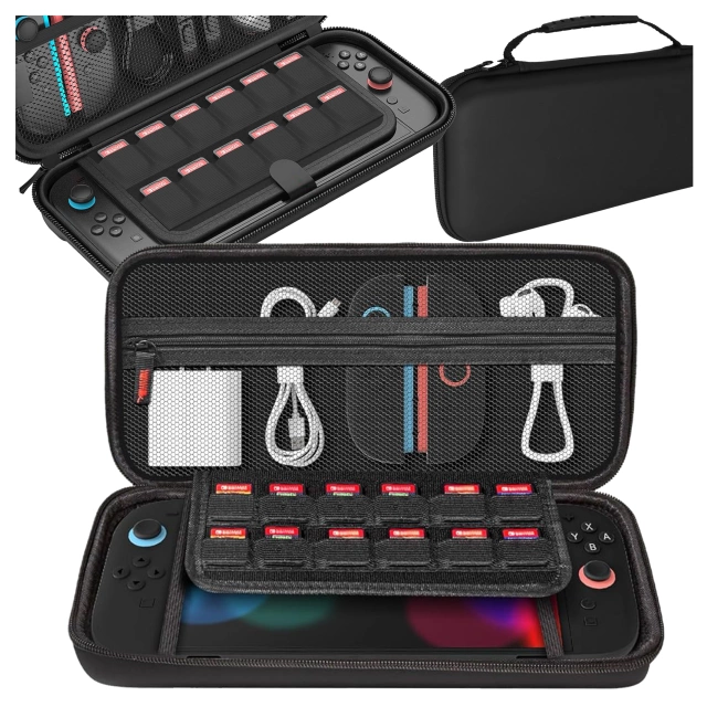 Pokrowiec Etui do Nintendo Switch 2 2025 Torba Ochronna Twarda EVA, Wodoodporna, Lekka, z Uchwytami i przegrodami akcesoria Alogy HardFoamBag™ – Czarna