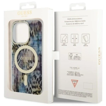 Etui na telefon Guess GUHMP14LHLEOPWB für Apple iPhone 14 Pro 6.1" niebieski/blue hardcase Leopard MagSafe