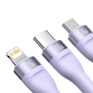 Kabel USB 3w1 Baseus Flash Series 2, USB-C Micro USB Lightning, 100W, 1,5m (Fioletowy)