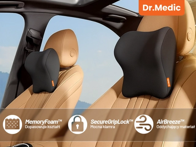 Poduszka do Samochodu pod Głowę Kark Szyję DR.MEDIC NeckRest™ Ergonomiczna poduszka na fotel zagłówek krzesło do biura auta dla kierowcy pasażera