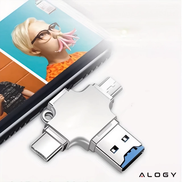 Czytnik kart SD 4w1 – adapter USB 3.0 do TF / microSD, kompatybilny z Lightning, USB-C i micro USB, szybki transfer danych – Alogy SmartRead Pro™