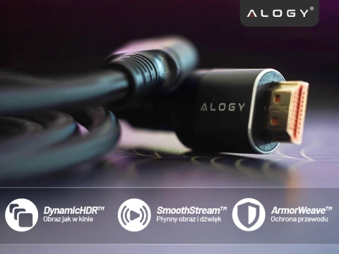 Kabel HDMI 2.1 Alogy 2m 8K PREMIUM ULTRA High Speed ​​60Hz 48GBps Czarny