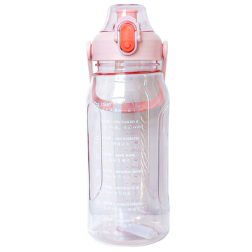 Motivierende Trinkflasche mit Strohhalm, 1,5 l, Erinnerung, motivierender Messbecher, Henkel, rosa