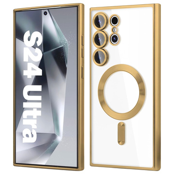 Hülle für Samsung Galaxy S24 Ultra Mag Safe Glamour Case Ringgehäuse Kameraschutz Alogy Gold Klarglas