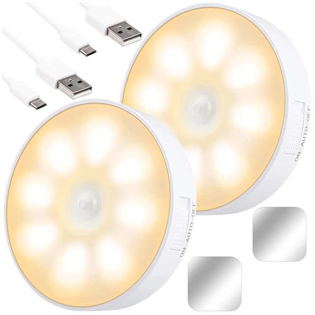 2x Lampka lampa LED czujnik ruchu zmierzchu nocna Alogy Sensor Light Bezprzewodowa oświetlenie meblowe Światło ciepłe 3000k
