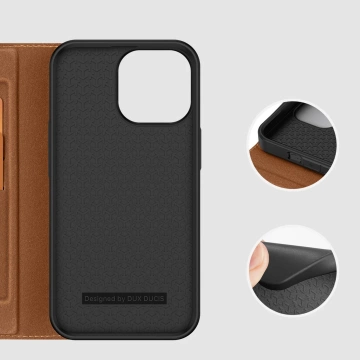 Dux Ducis Skin X2 Hülle für iPhone 14 Pro Max magnetische Flip-Cover braun