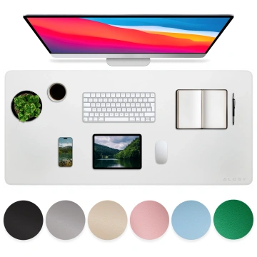 Schreibtischunterlage 90 × 45 cm – rutschfeste Schutzmatte aus elegantem PU-Kunstleder, für Maus und Tastatur, stilvoll und langlebig – Alogy WorkMat™ Weiß