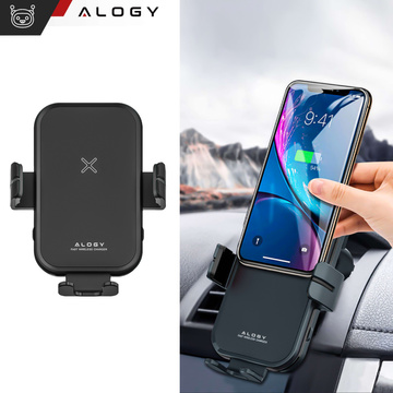 Alogy Fast Charging Autohalterung mit 15W induktivem Qi-Ladegerät automatisch für das Auto am Netz, Schnellladung schwarz