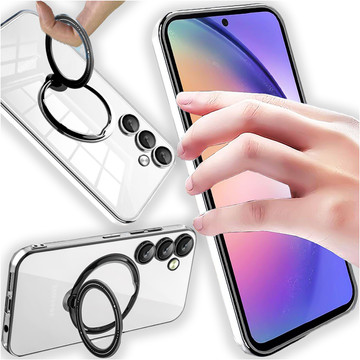 Hülle für Samsung Galaxy S24 Plus Magnetische Hülle Ring Mag Safe Klarer Halter Magnet Alogy Schwarz Transparent Qi Ladegerät