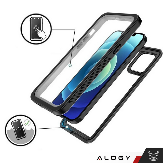 Etui wodoodporne do Apple iPhone 13 360 Alogy Pancerne Armor IP68 ze smyczką Czarne