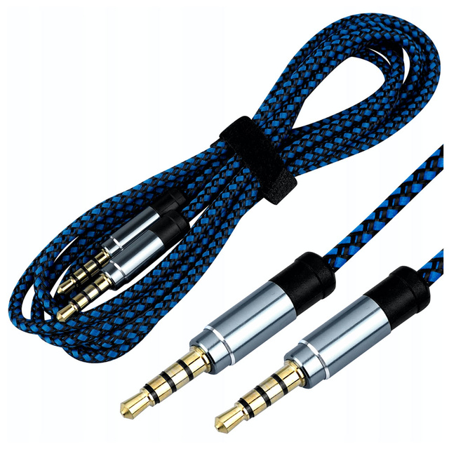 Kabel Audio 2x Mini Jack - Jack 3.5mm długi przewód AUX Oplot mocny 1.5m Niebieski