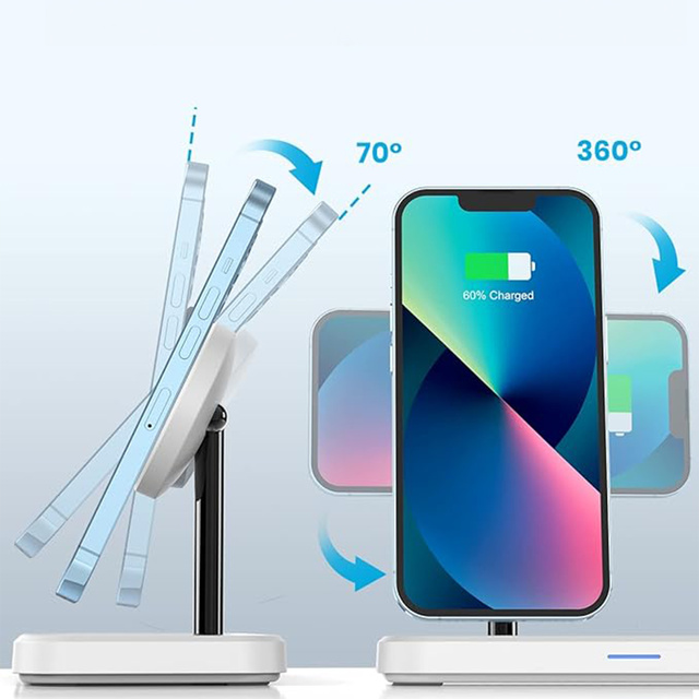 Ładowarka indukcyjna Qi Mag Safe 15W do iPhone Apple Watch AirPods 3w1 bezprzewodowa stojak podstawka biała