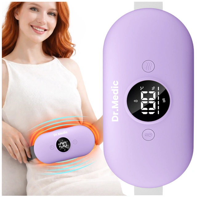 Pas Grzejący z Masażerem na okres i plecy - przeciwbólowy, ciepło + wibracje, 6 poziomów intensywności, akumulator 1800 mAh - Dr.Medic ThermoPulse™ Fioletowy