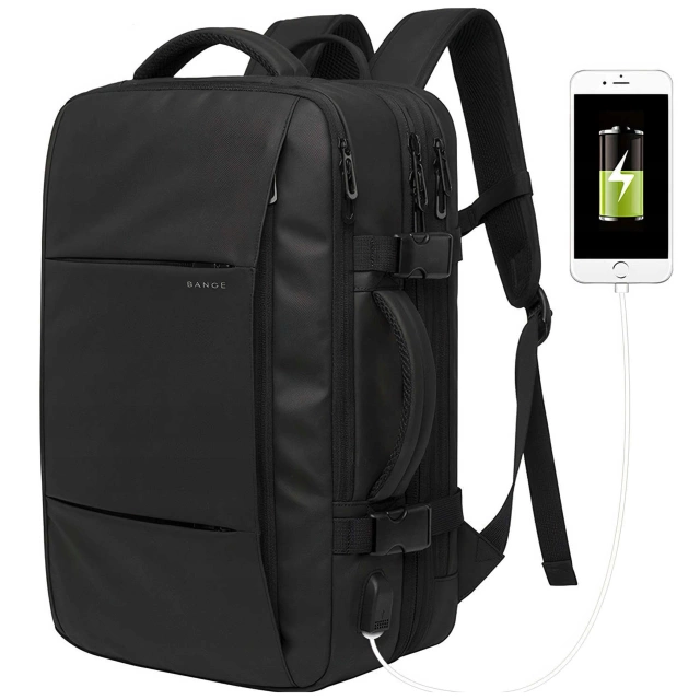 Plecak podróżny Bange BackPack biznesowy plecak rozszerzalny Torba pojemna do laptopa 17.3" z portem USB Czarny