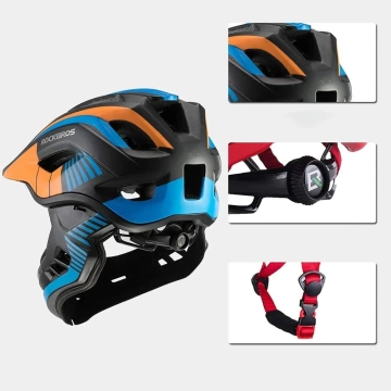 Kinderfahrradhelm mit abnehmbarem Visier Rockbros TT-32SOBL-M Größe M - Schwarz und Orange
