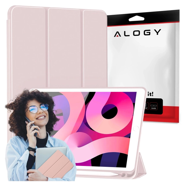 Etui do Apple iPad 10.2 9 gen 8/7 2021/2020/2019 Smart Pencil Case Alogy TPU obudowa na tablet Różowe + Szkło Hartowane