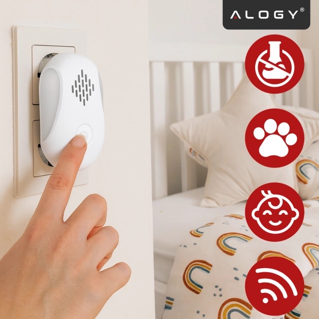 Odstraszacz Szkodników do 250 m² Ultradźwiękowy do Gniazdka, Przeciwko Owadom, Komarom, Muchom, Myszom, Karaluchom, Bez Chemii, Alogy DuoGuard™ – Biały