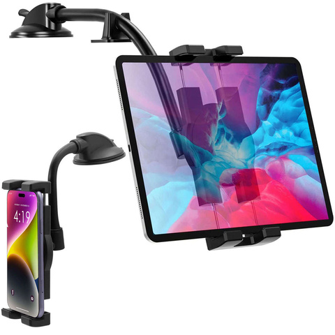 Uchwyt samochodowy na tablet telefon 4–13" – długie regulowane ramię, montaż na kokpit i szybę, stabilny i uniwersalny – Alogy SteadyRide™ Czarny