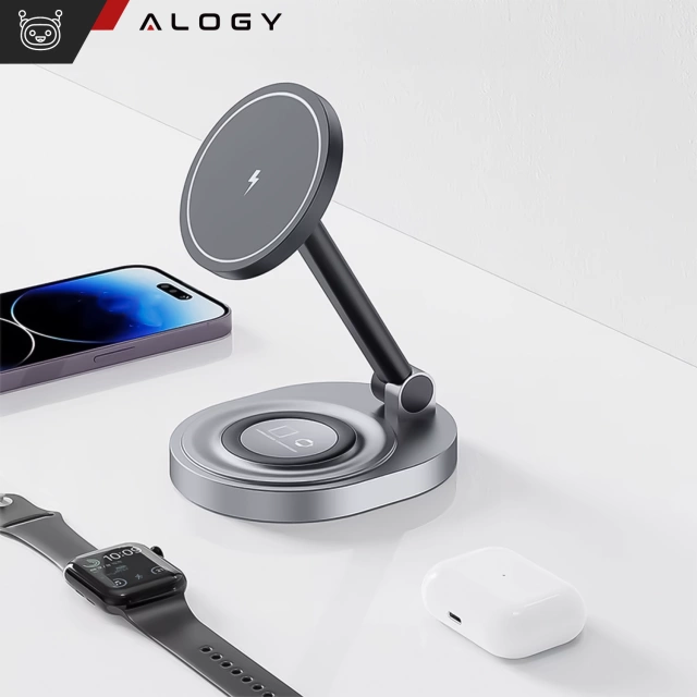 Ładowarka indukcyjna bezprzewodowa stacja Alogy 2w1 QI do Apple iPhone AirPods do MagSafe Czarna