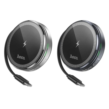 HOCO Kabelloses Ladegerät mit einziehbarem Kabel Typ-C, kompatibel mit MagSafe und Apple Watch, 15 W, CQ18, Silber
