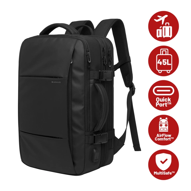 Plecak podróżny Bange BackPack biznesowy plecak rozszerzalny Torba pojemna do laptopa 17.3" z portem USB Czarny