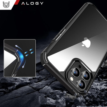 Hülle für iPhone 14 Pro Set mit 4 Brillen 5in1 gepanzert 360 Alogy Hybrid 2x Bildschirmglas 2x Linse schwarz-transparent