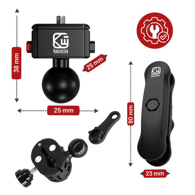 Uchwyt Motocyklowy Aluminiowy Kewig QuickLock do Kamer Sportowych telefonów 1/4 360, Stabilny z Blokadą Antywibracyjną, Szybkozaciskowy Montaż na Kierownicy lub Ramie