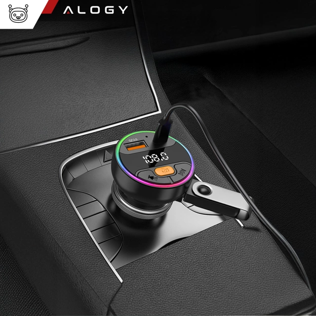 Transmiter samochodowy z Ładowarką Alogy PowerTune USB-A USB-C szybkie ładowanie PowerDelivery PD30W Quick Charge QC3.0 Czarny