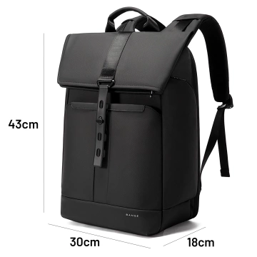Bange Wasserdichter Rucksack für Laptops bis 15,6 Zoll, 43 x 30 x 18 cm, ideal für Stadt, Reisen, Arbeit und Flugreisen, für Damen und Herren, Schwarz