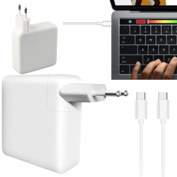 Netzteil für Apple MacBook, Alogy Universal-Ladekabel, 2 m, USB-C auf USB-C, Schnellladefunktion PowerDelivery PD, 61 W, Weiß
