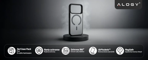 Hülle für Apple iPhone 16 Pro Max Alogy MagSafe Hybrid Matte Case Matte Cover mit Linsenschutz Schwarz