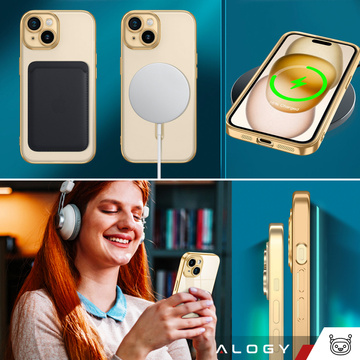 MagSafe Hülle für iPhone 15 Glamour Luxus Slim Ring Cover Alogy Gold Transparentes Glas